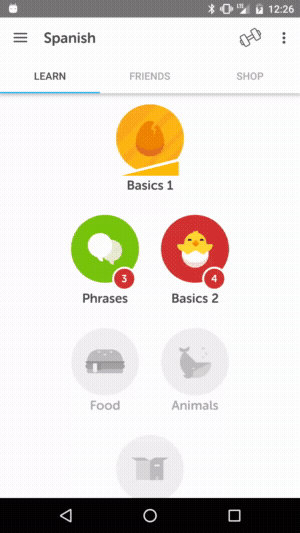 Duolingo home, English UI
