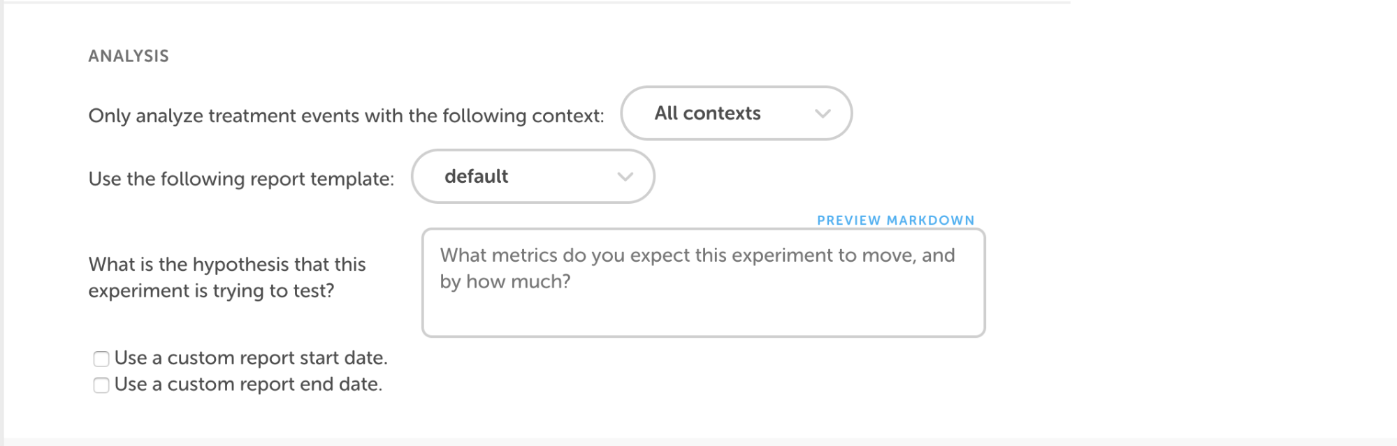 Experiment creation page (hypothesis)