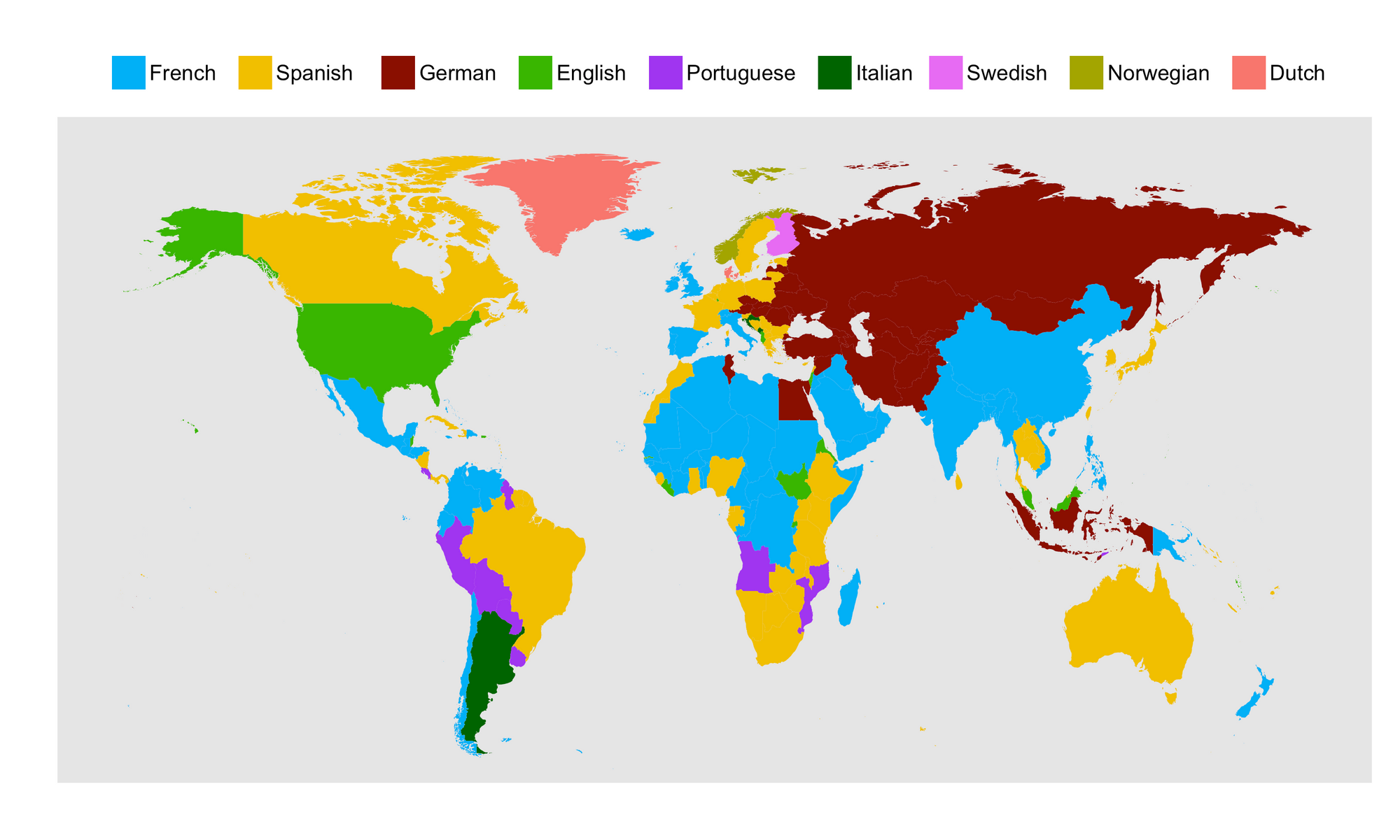 The second most popular language studied on Duolingo in each country