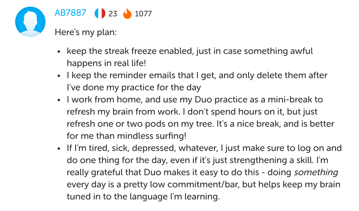 A user's post about their streak