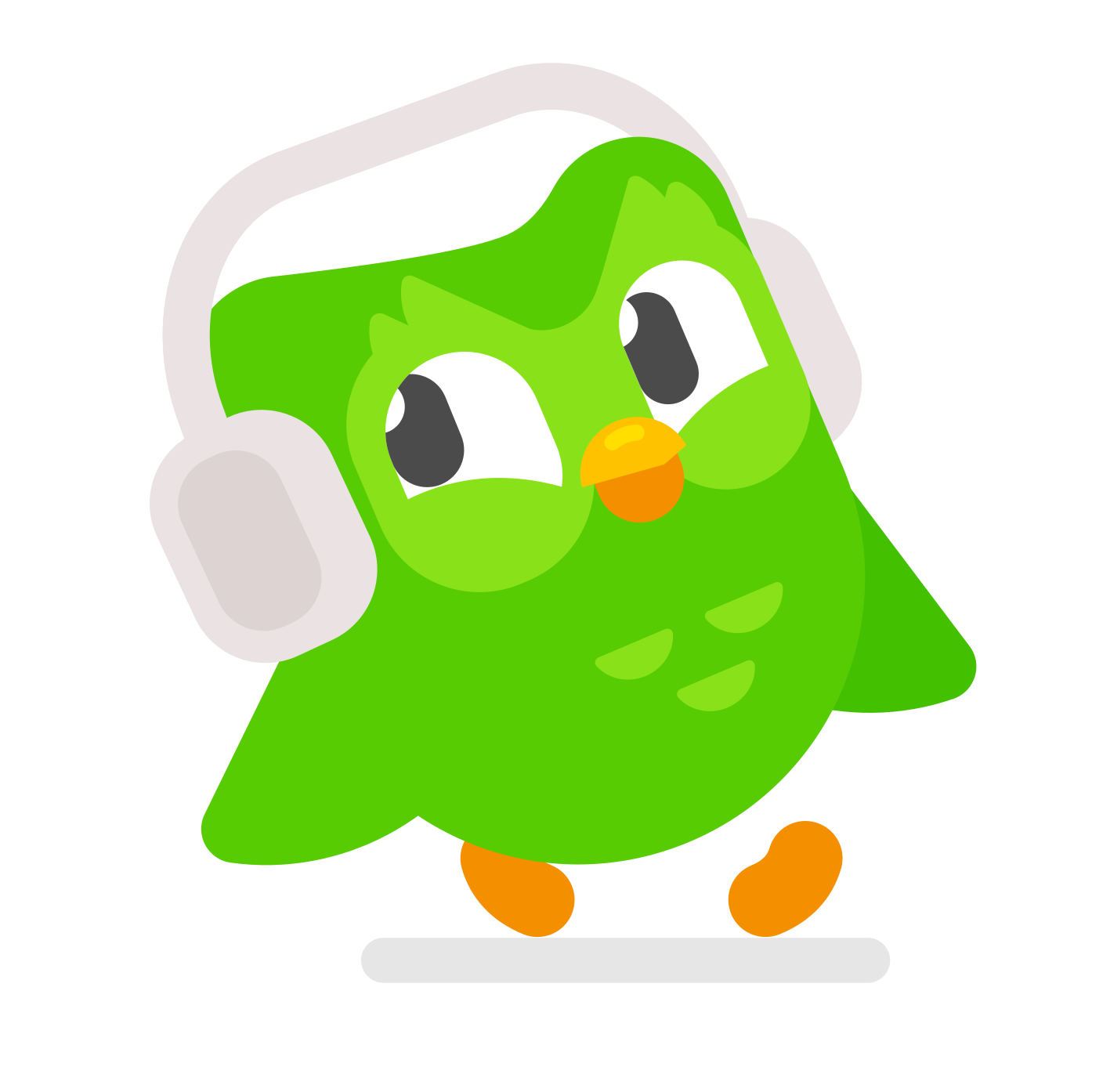 image of Duo the owl walking cheerfully with headphones on