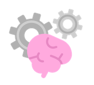 Illustration of a foreground brain and two gears working behind it