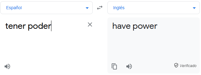 Captura de pantalla de la entrada de Google Translate para “poder”. La traducción al inglés que muestra es “we can”