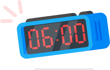 Illustration of an alarm clock that reads "06:00"