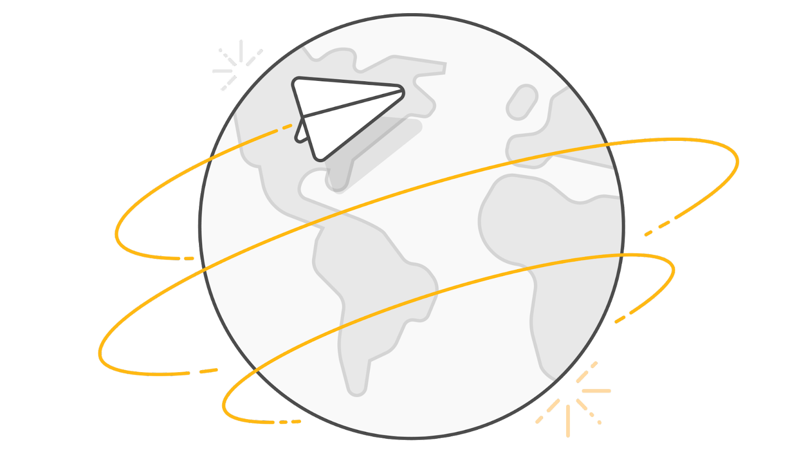 Picture of a globe with a paper airplane circling around it