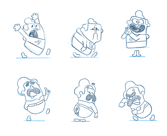 Bocetos preliminares de los personajes de Duolingo