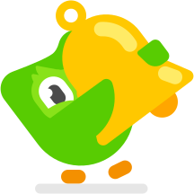 Duolingo owl holding a bell