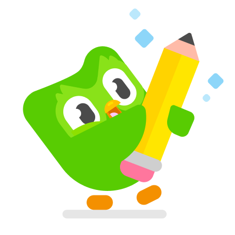 Duolingo owl holding a pencil