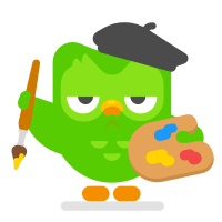 Duo the owl with a beret and a paint palette