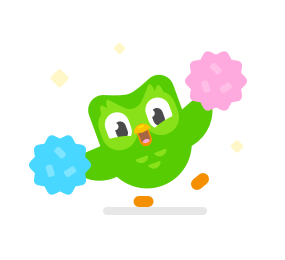 Ilustração da coruja do Duolingo, Duo, torcendo com pompons.