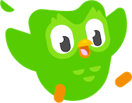 Ilustração da coruja do Duolingo, Duo, caindo com um sorriso no rosto.