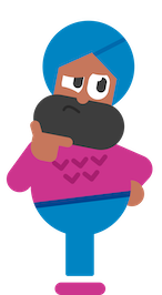 Vikram, personagem do Duolingo, com a mão no queixo, mergulhado nos seus pensamentos