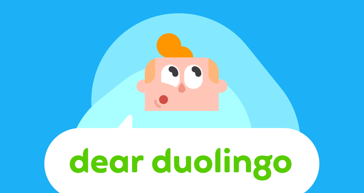 Dear Duolingo logo illustration with Duolingo character Junior looking inquisitive