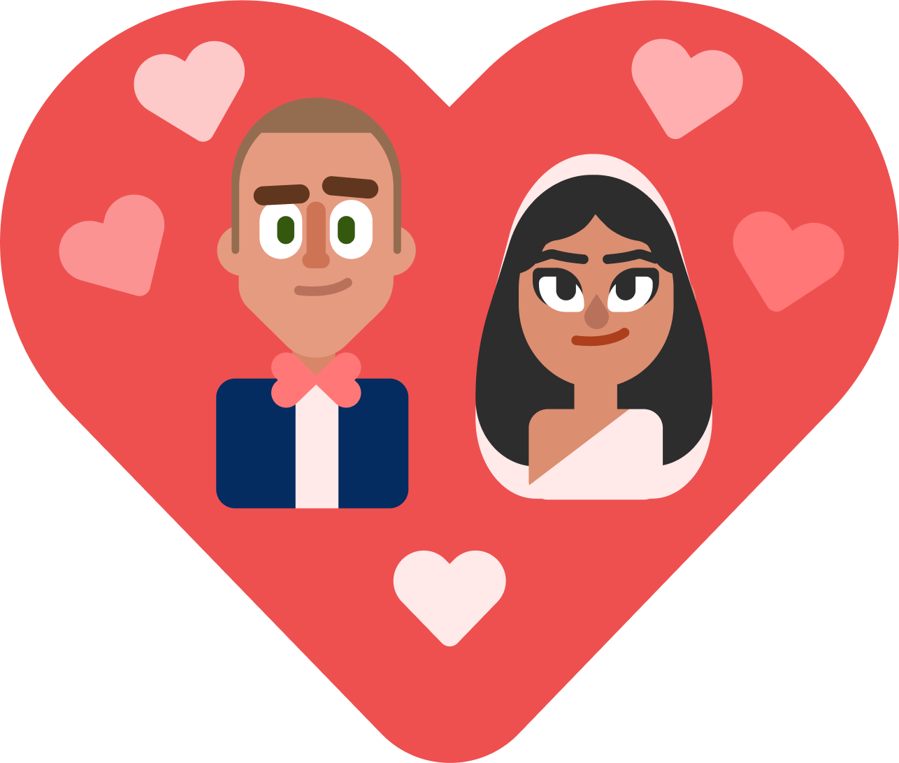 A heart with an illustration of two people inside: a groom on the left and a bride on the right.