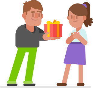 Illustration of a man giving a woman a gift