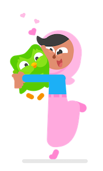 Illustration of Duolingo character Zari squeezing Duo the owl in a tight hug