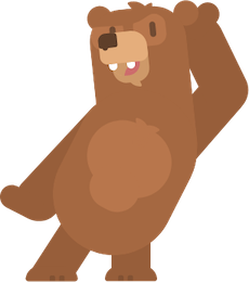 Abbildung eines Bären, der auf zwei Beinen steht  und mit einer Pfote am Ohr in die Ferne lauscht