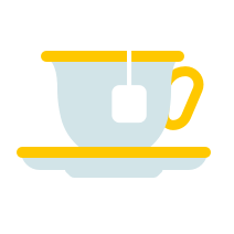 Illustration of a cup of tea with the tea bag string hanging out