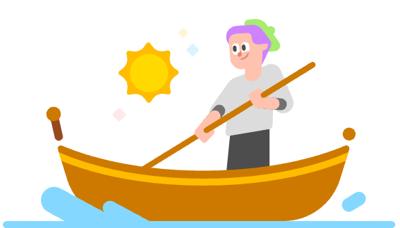 Illustration of a man rowing a gondola on a sunny day