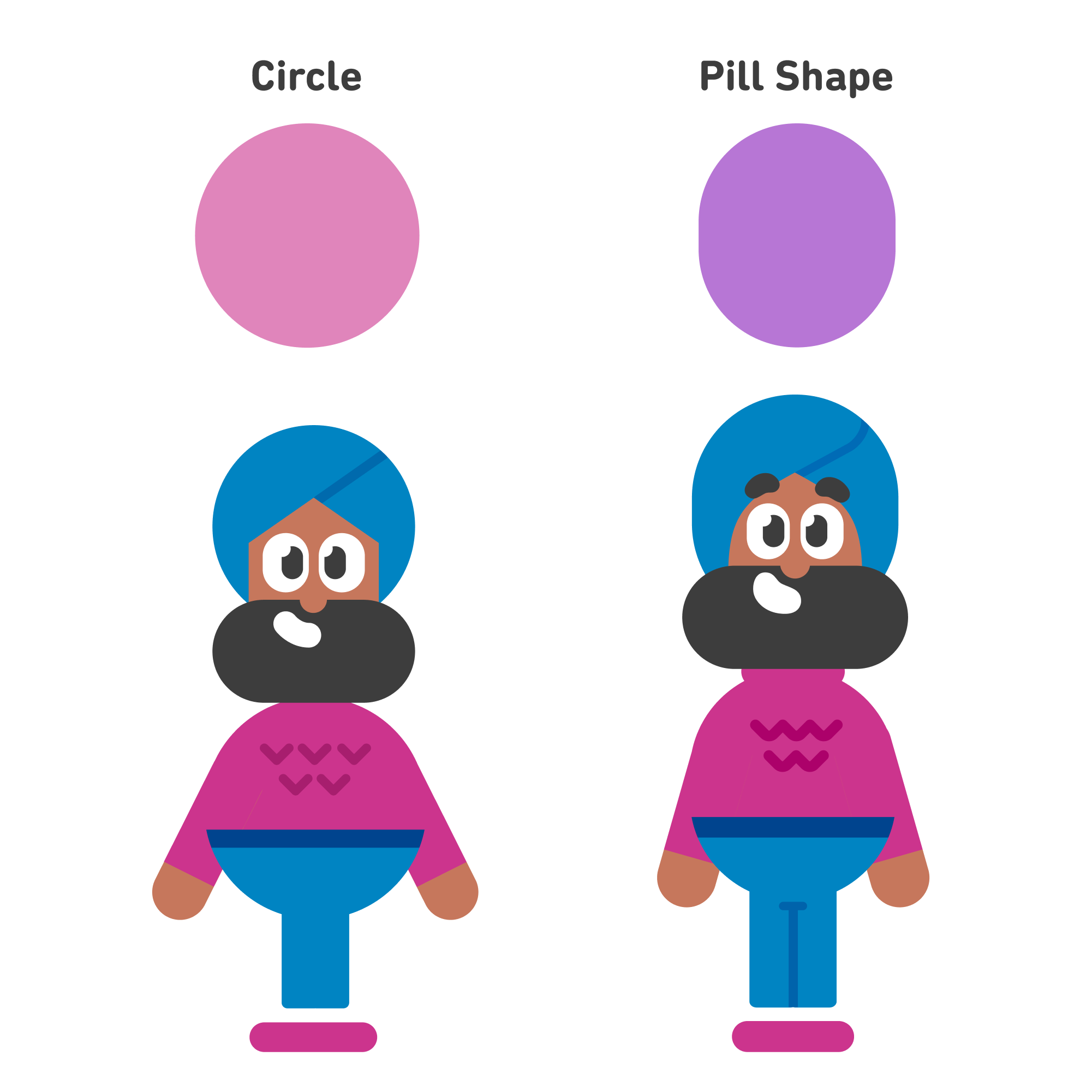 Comparing Vikram old design, with the shape of circle, vs Vikram new design, which is based on pill shape with straight edges while keeping the round edges on top and bottom.