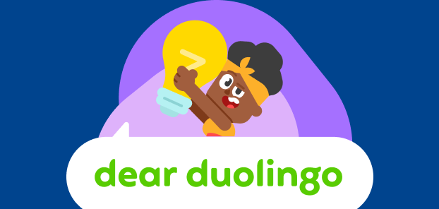 Illustration of the Dear Duolingo logo with Bea on top holding a light bulb.