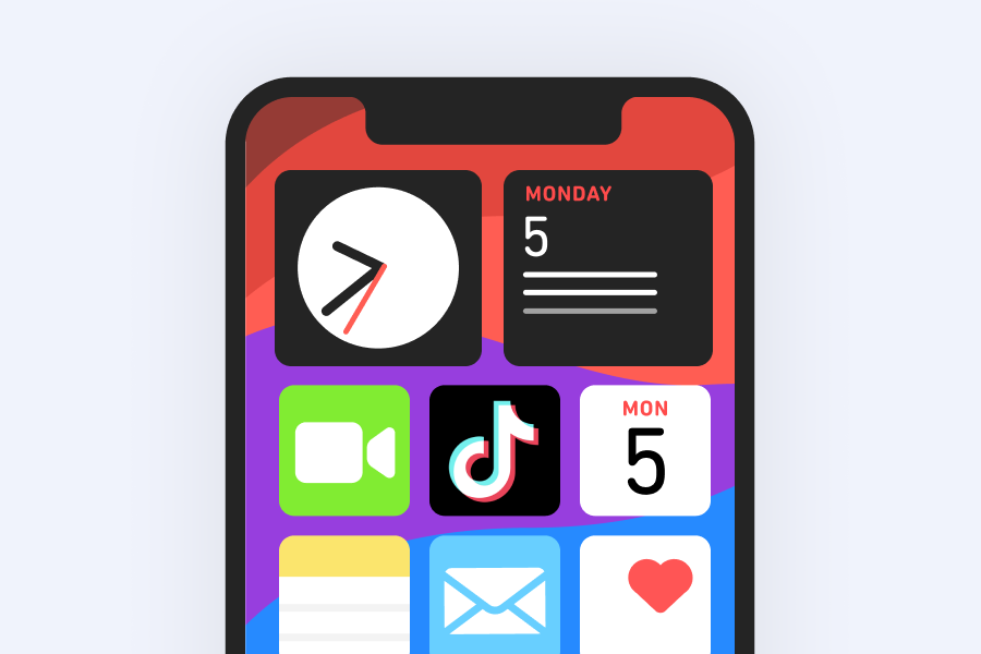 Illustration of a phone screen with several apps and widgets, including the TikTok icon at the center