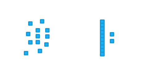 Two sets of blocks: first set of 12 blocks is randomly distributed; second set of 12 blocks has ten blocks in a line with 2 remaining. 