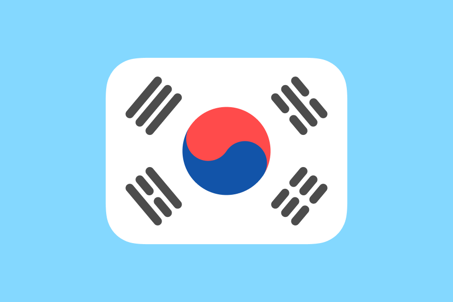 Ilustración de la bandera de Corea del sur sobre un fondo celeste