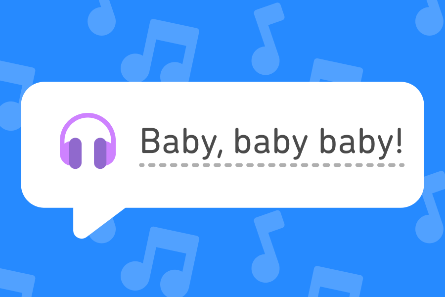 Ilustração da letra de uma música do Justin Bieber em inglês: "Baby, baby, baby".