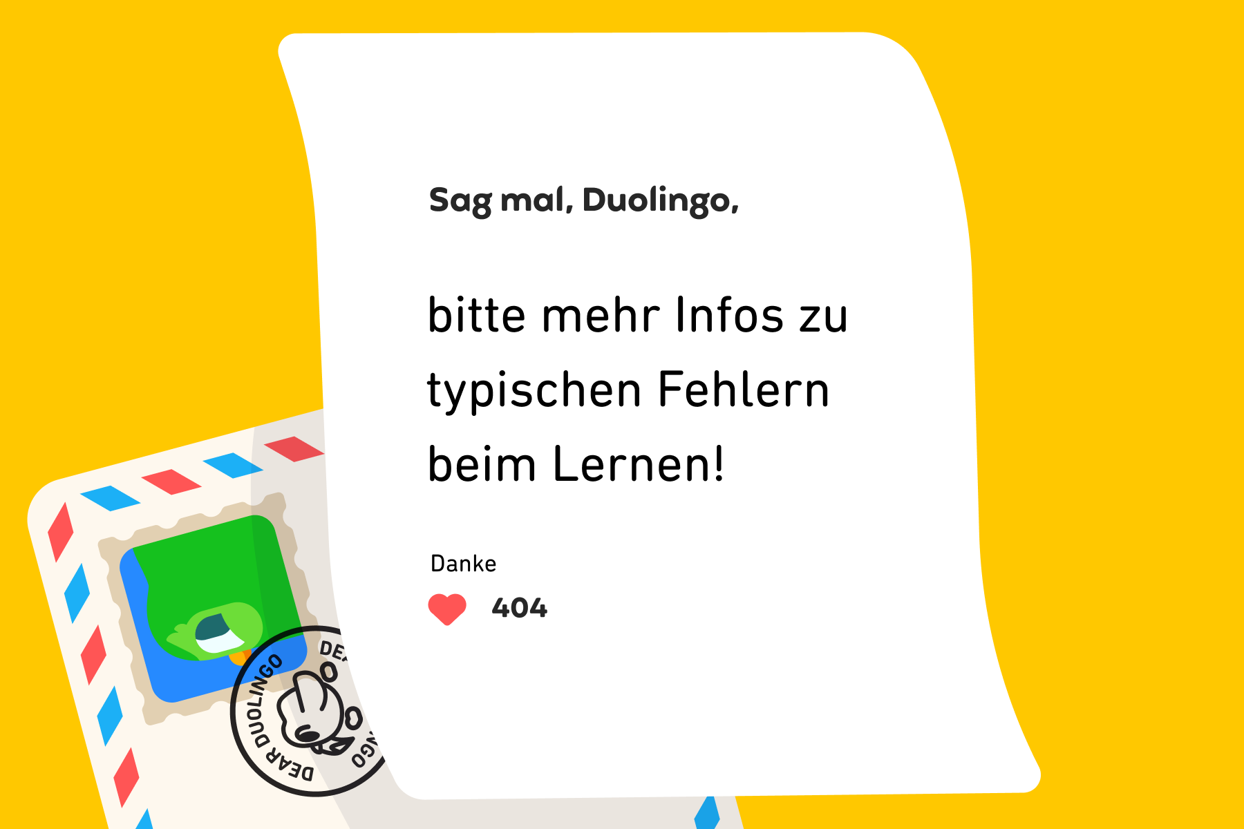 Sag mal, Duolingo, bitte mehr Infos zu typischen Fehlern beim Lernen! Danke, 404