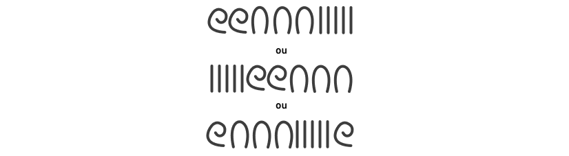 Trois rangées de chiffres égyptiens ayant tous la même valeur (235). La première rangée est composée de 2 cordes enroulées, suivies de 3 arches et de 5 lignes verticales. La deuxième rangée est composée de 5 lignes verticales, suivies de 2 cordes enroulées et de 3 arches. La troisième rangée est composée d'une corde enroulée, suivie de 3 arches, de 5 lignes verticales et d’une deuxième corde enroulée.