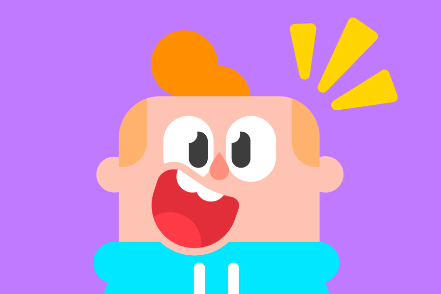 Illustration of Junior looking happy and excited, smiling with his mouth wide open