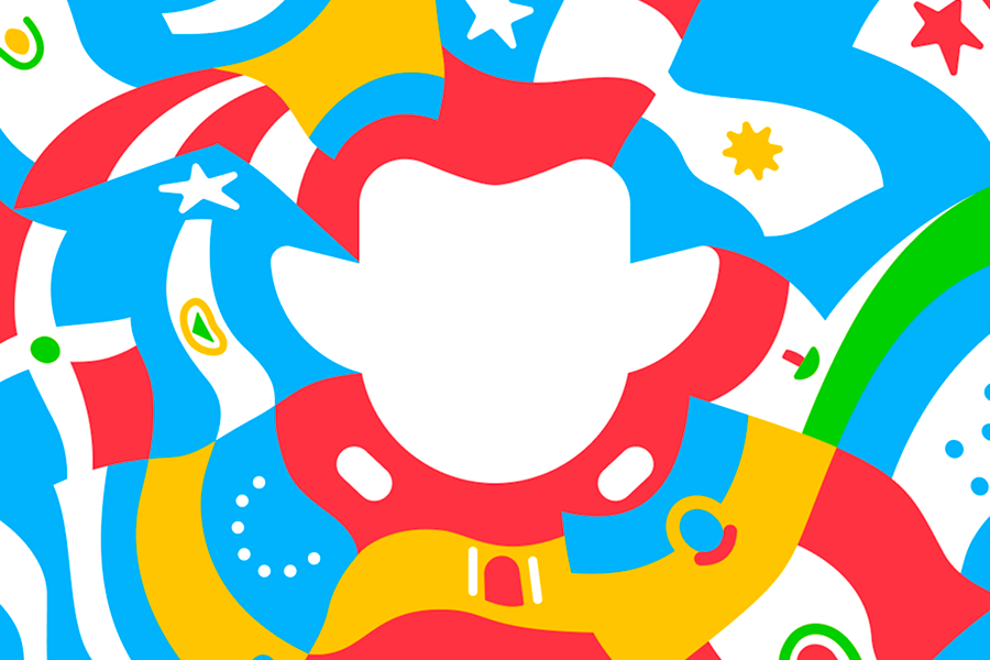 Illustration of a white silhouette of Duo the owl surrounded by the flags of Hispanic Latin America