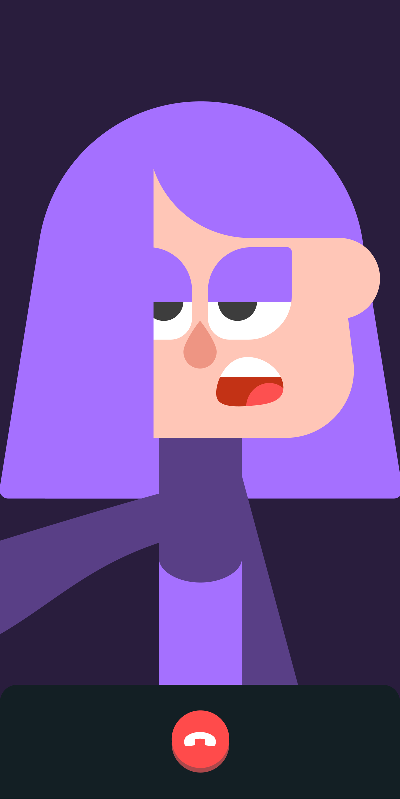 Screenshot of Lily during a Video Call. She fills the whole screen and there is a small red button at the bottom to end the call.