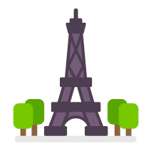 Ilustración de la Torre Eiffel, con árboles a ambos lados de su base.