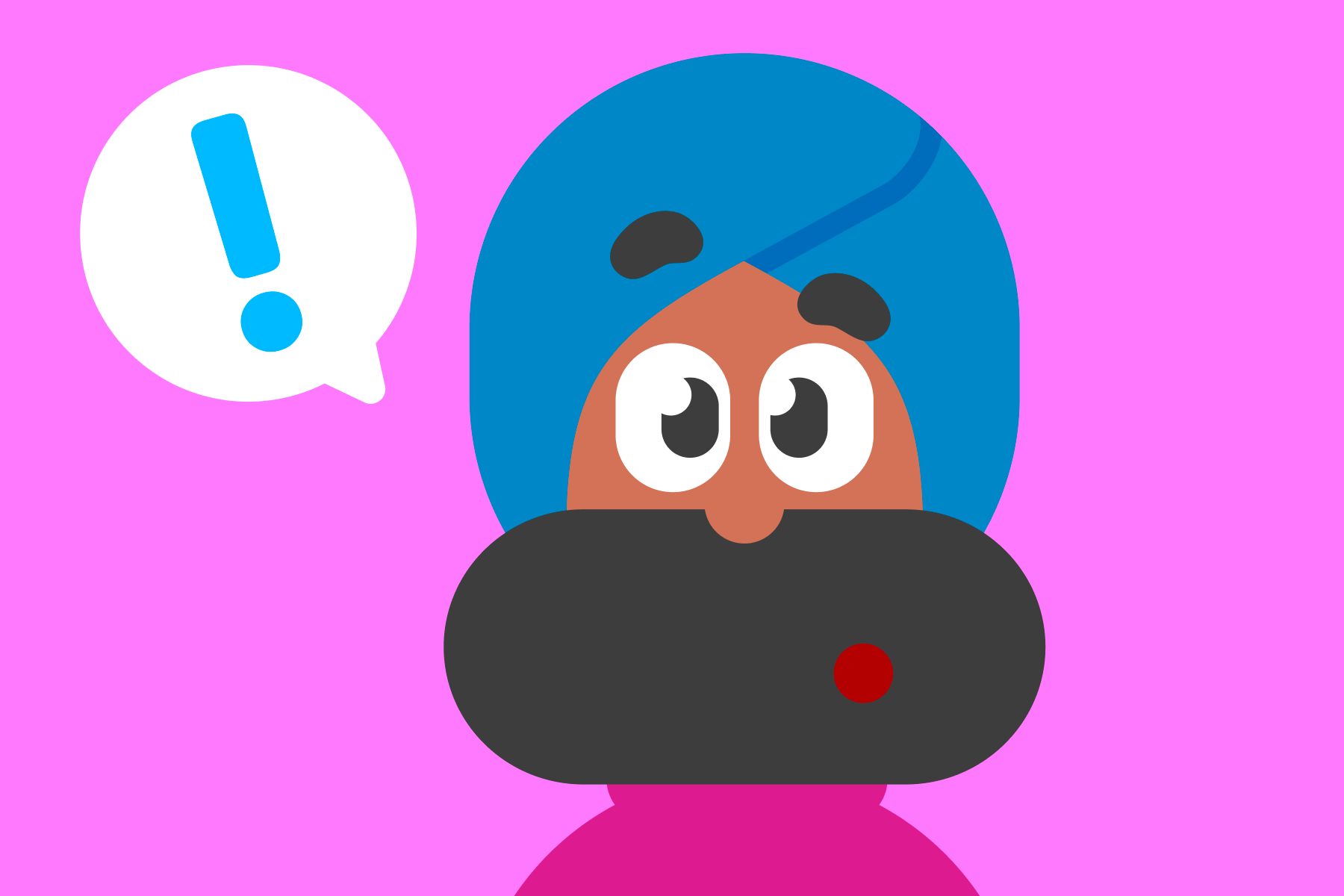 An illustration of Duolingo character Vikram looking surprised with an exclamation mark next to his head