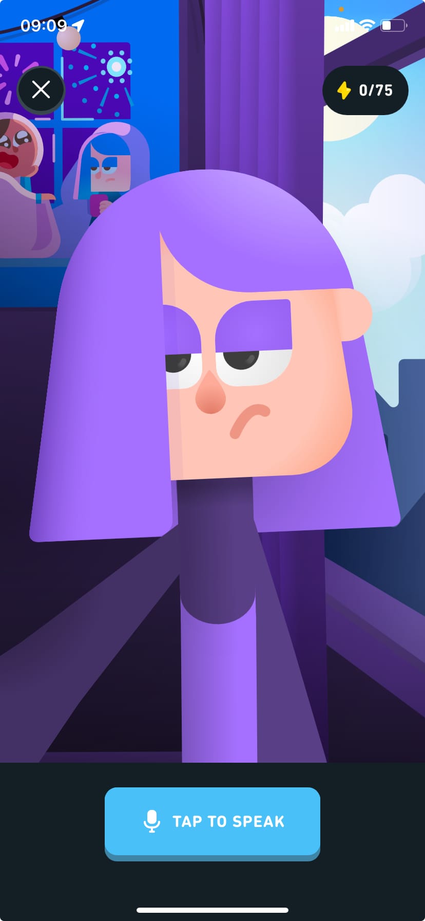 Screenshot of the Video Call feature, showing Lily and a “tap to speak” button