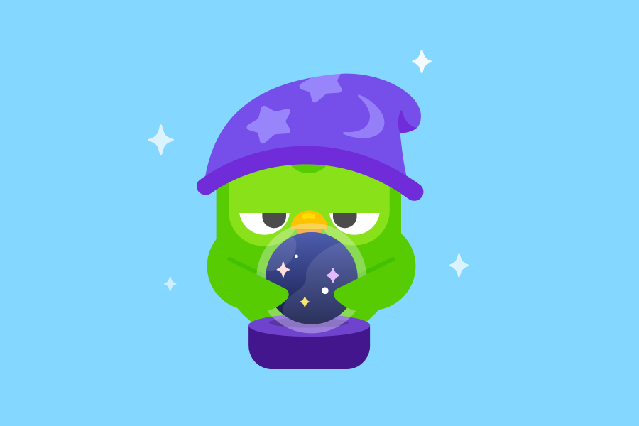 마법사 복장을 한 듀오가 수정 구슬을 들고 있는 모습의 이미지.