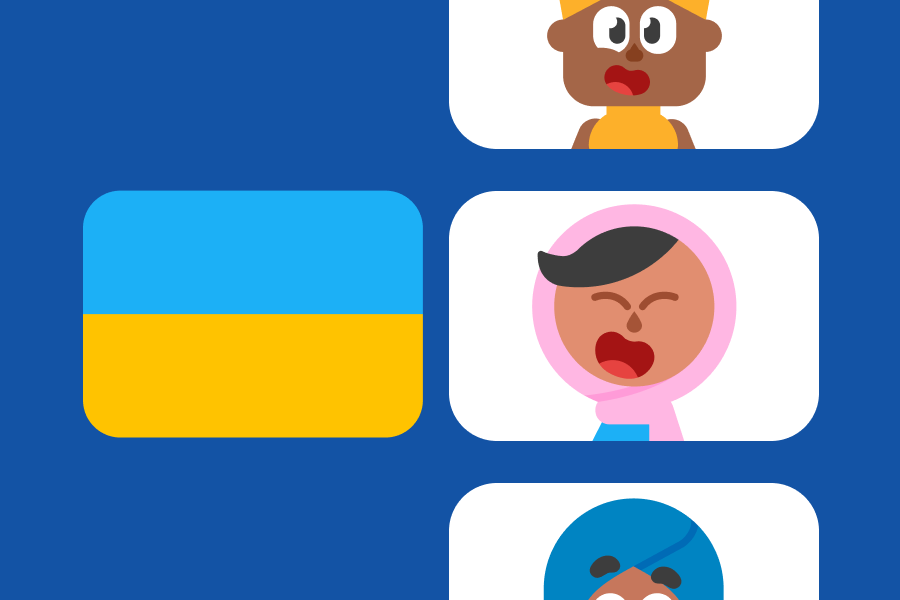 ウクライナ国旗の横にビー、ザリ、ヴィクラムの画像が並んだイラスト