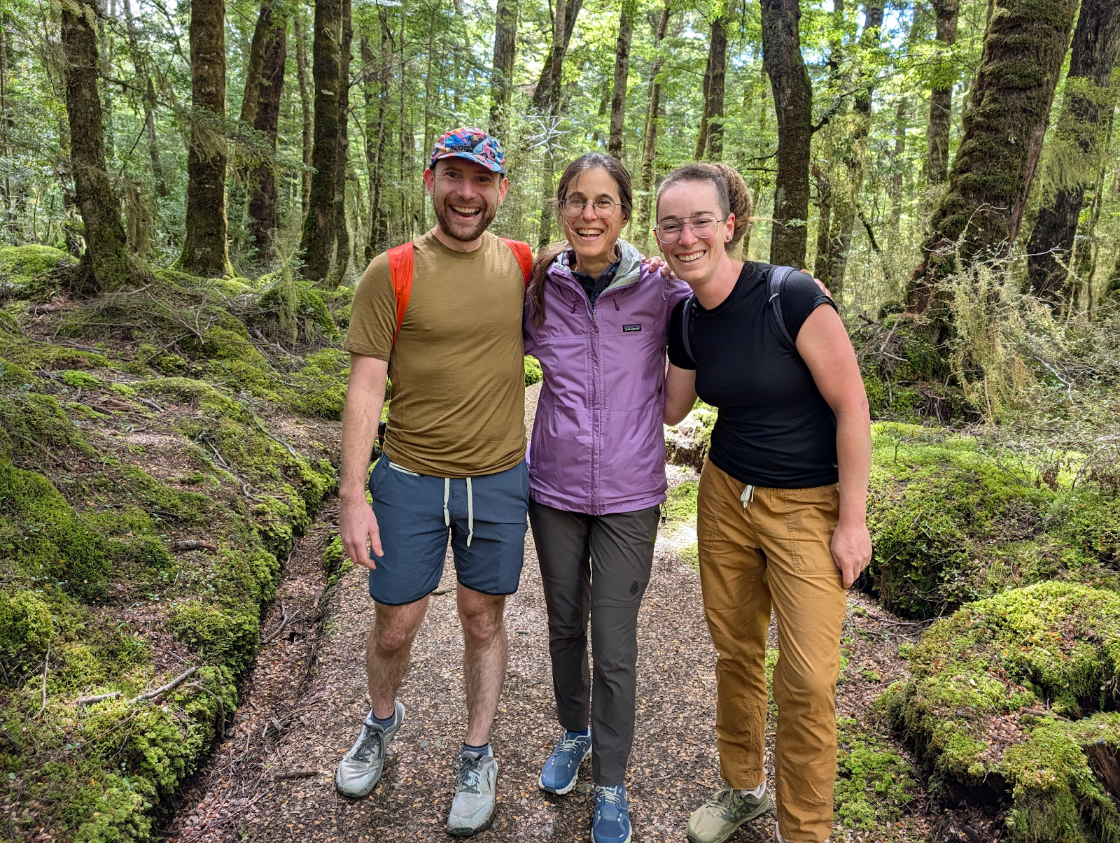 Natalie with fellow Duos, Joseph and Elise, on a hiking trail in New Zealand.