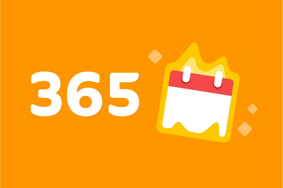 Illustration of the number 365 next to a page of a desk calendar with flames coming from it