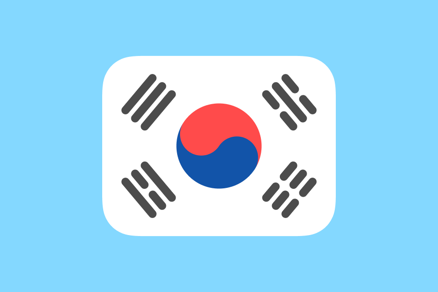 Abbildung der südkoreanischen Flagge vor blauem Hintergrund 