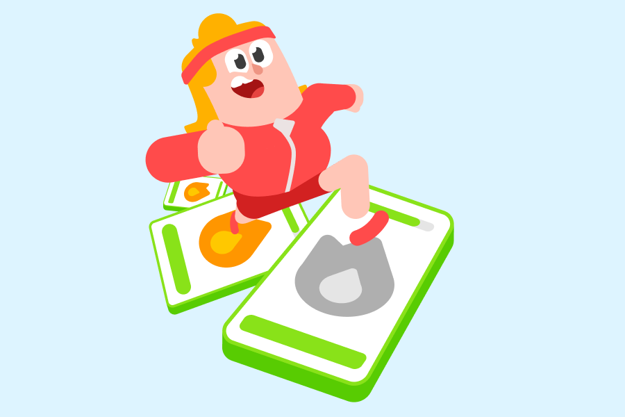 Eddy saute d’un téléphone à un autre pour allumer la flamme de la série Duolingo