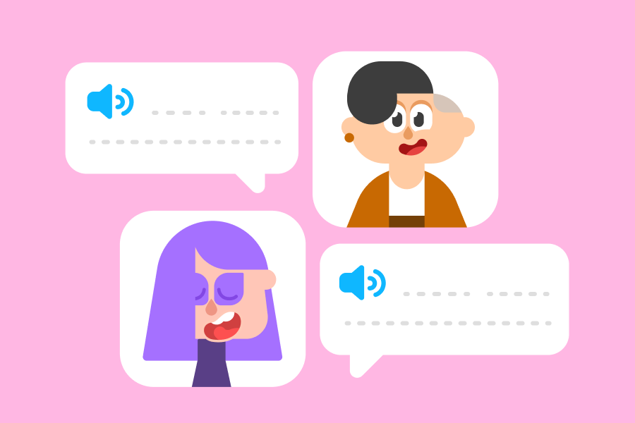 Une conversation entre Lin et Lily, représentée par des bulles de texte à côté de leurs visages.