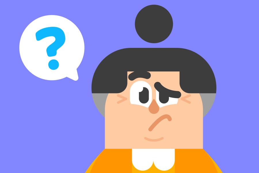 헷갈려 하는 표정의 루시를 보여주는 일러스트. 루시의 머리 위 말풍선 속에 물음표가 그려져 있다.