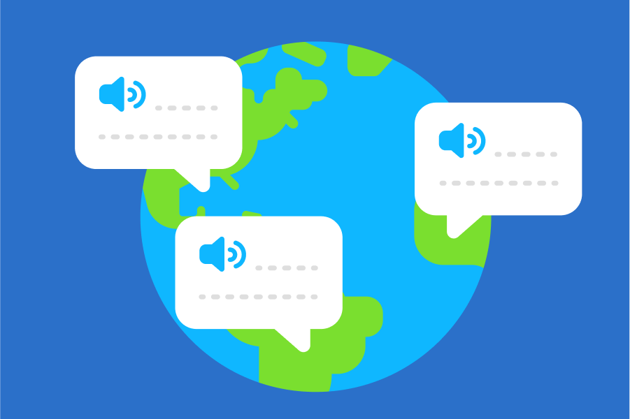 異なる大陸から出ている3つの吹き出しと地球のイラスト