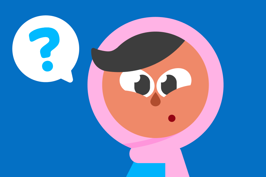 Image of Zari looking perplexed against a blue background. A question mark floats in a bubble above her head.