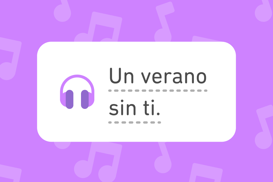 Ilustração de um balão de fala com a frase em espanhol “Un verano sin ti”, o nome de um álbum do Bad Bunny.
