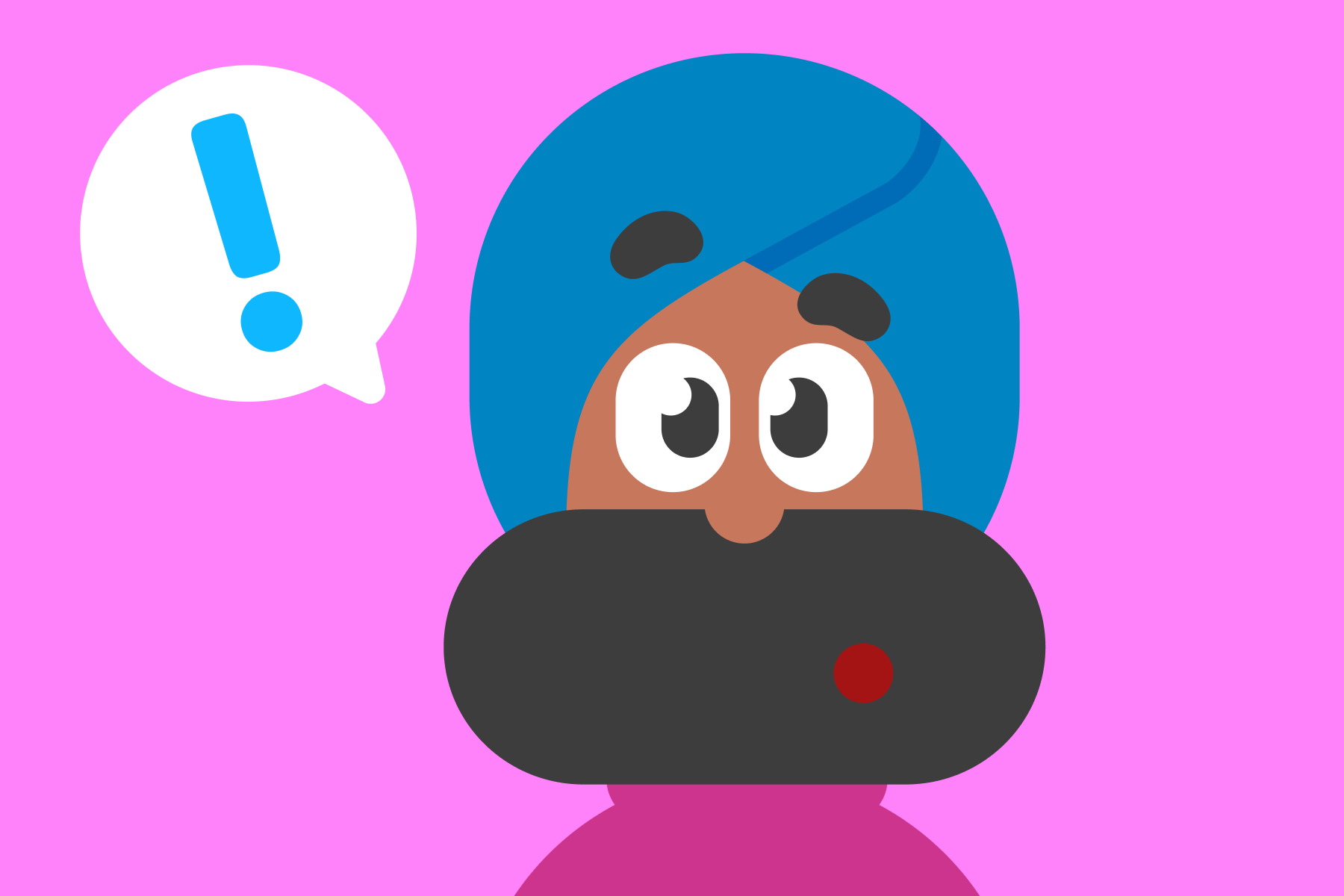 An illustration of Duolingo character Vikram looking surprised with an exclamation mark next to his head