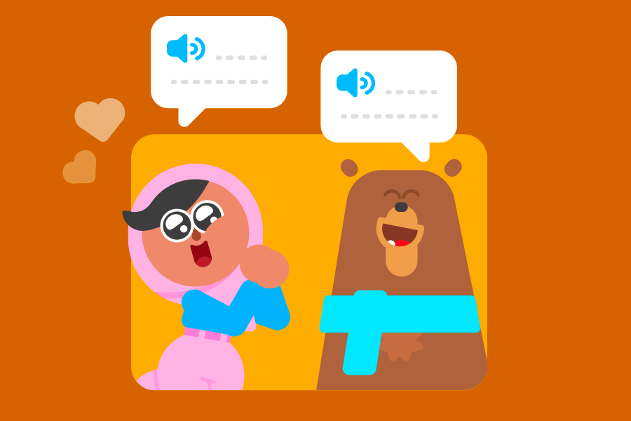 Zari and Falstaff standing next to each other happily with speech bubbles above their heads.